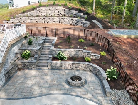 aerial drone photo of hardscaped wall