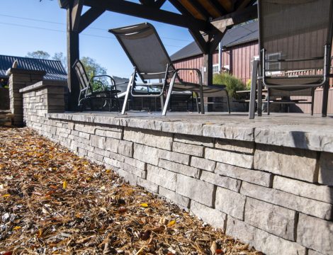 Detail of hardscaped patio underneath pavilion entertainment space