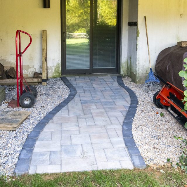 hardscaped walkway off of sliding door