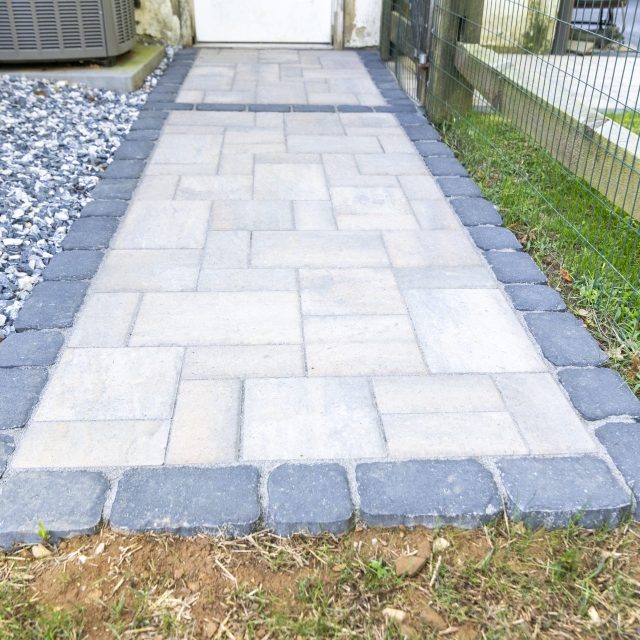 details of hardscaped design on doorway entry and walkway