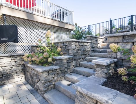 Paver Stone Stairway with hardscaping and flowers