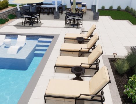 Outdoor furniture and pool 3D rendering for Grant project