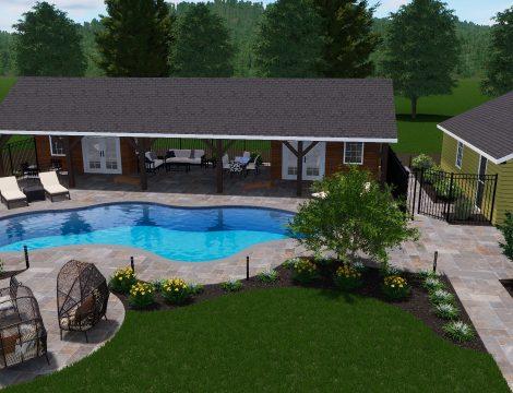 Pool House Rendering with pavilion and hardscaping